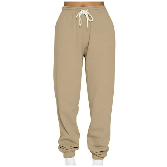 CLOISE Womens Sweatpants Joggers Baggy Fleece Jogger Sweatpants Comfy Pull on Tall Elastic Bottom Trousers Khaki Athletic Elastic Waist Drawstring Solid Sweatpants Trendy Fall Long Sweatpants S
