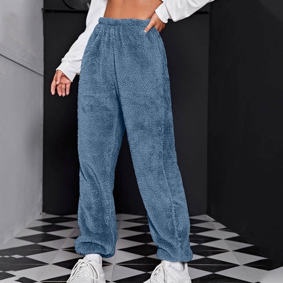 CLOISE Womens Sweatpants Joggers Baggy Fleece Jogger Sweatpants Lounge Pull on Tall Elastic Bottom Trousers Navy Athletic Elastic Waist Solid Sweatpants Trendy Winter Long Pants M