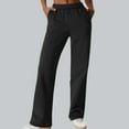 thumbnail image 1 of CLOISE Womens Sweatpants Wide Leg Baggy Straight Leg Trousers Casual Pull on Low Rise Open Bottom Pants Black Gym Elastic Waist Solid Sweatpants with Pockets Fashion Winter Long Sweatpants L, 1 of 8