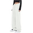 thumbnail image 1 of CLOISE Womens Sweatpants Wide Leg Baggy Straight Leg Trousers Lounge Petite Mid Rise Open Bottom Trousers Beige Workout Elastic Waist Drawstring Solid Sweatpants Fashion Fall Long Trousers 2XL, 1 of 4