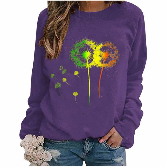 CLOISE Womens Sweatshirt Graphic Long Raglan Sleeve Pullover Tops Crew Neck Shirts Loose Trendy Fall Outfits Outdoor Purple XL