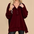 thumbnail image 1 of CLOISE Womens Sweatshirt Solid Color Pullover Sweatshirts Button Henley V Neck Long Sleeve Hoodies Shirts Red High Low Hem Stitching Blouses Fall Comfy Preppy Outfits S, 1 of 7