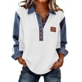 thumbnail image 1 of CLOISE Womens Sweatshirts No Hood Denim Patchwork Long Sleeve Shirts Button Collared Pullover Tops Casual Outfits Clothes, 1 of 7