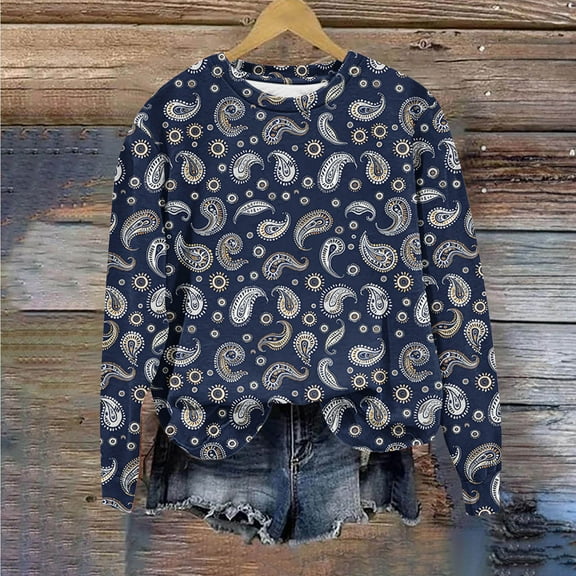 CLOISE Womens Sweatshirts Printed Pullover Sweatshirts Crewneck Long Sleeve Hoodies Shirts Multicolor Basic Tees Fall Trendy Preppy Outfits M