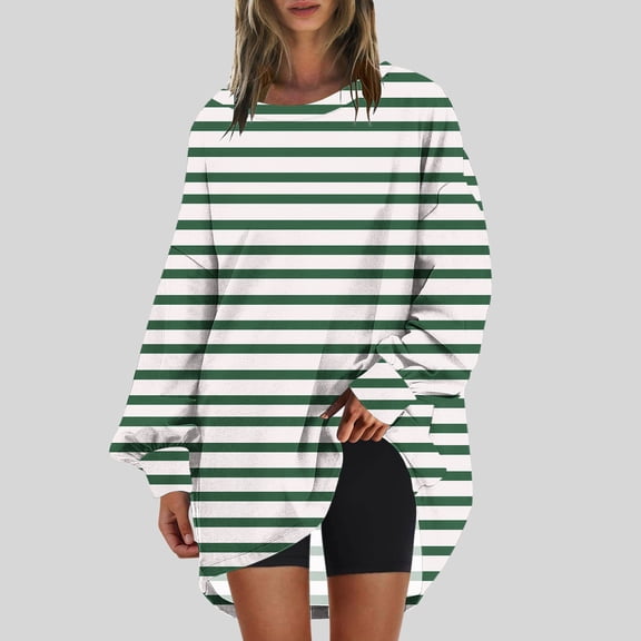 CLOISE Womens Sweatshirts Striped Oversized Sweatshirts Round Neck Long Sleeve Hoodies Shirts Green Drop Shoulder Tees Fall Loose Y2k Clothes XL