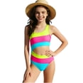 thumbnail image 1 of CLOISE Womens Swimwear One Piece Swimwear Full Coverage Swimsuits Color Block Bathing Suit Vacation Beachwear Blue 8-9T, 1 of 5