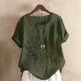 thumbnail image 1 of CLOISE Womens T Shirts Short Sleeve Plus Size Tops Button Round Neck Casual Pullover Graphic Summer Blouses Army Green, 1 of 5