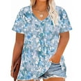 thumbnail image 1 of CLOISE Womens T Shirts Short Sleeve Plus Size Tops Tunic V Neck Casual Pullover Print Summer Blouses Blue, 1 of 4