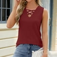 thumbnail image 1 of CLOISE Womens Tank Tops Loose Wine Summer V Neck Loose Casual T Shirts Fashion Sleeveless Solid Hollow Breathable Soft Tunic Blouse 2XL, 1 of 6