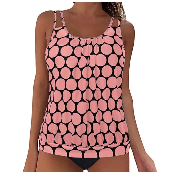 CLOISE Womens Tankini Swimsuits 2 Piece Plus Size Swimwear with Shorts Print Bathing Suit Vacation Beachwear Pink M