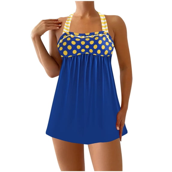 CLOISE Womens Tankini Swimsuits Plus Size Two Piece with Boy Shorts Full Coverage Halter Neck Swimwear Print Ruffle Vacation Beachwear
