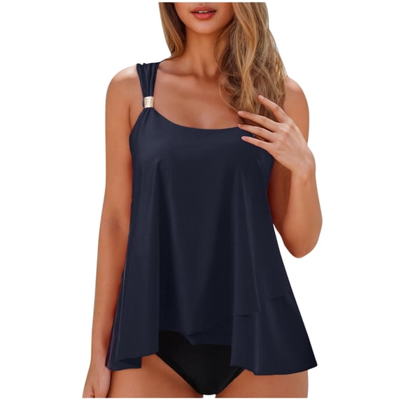 CLOISE Womens Tankini Swimsuits Push up Two Piece with Shorts Built in Bra Full Coverage Swimwear Solid Ruffle Backless Vacation Beachwear