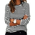 thumbnail image 1 of CLOISE Womens Tees Fall Cute Striped Tees Round Neck Long Sleeve Tops Oversized Color Block Basic Shirts Flowy Clothes Black M, 1 of 8