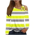 thumbnail image 1 of CLOISE Womens Tees Fall Fashion Striped Tees V-Neck Long Sleeve Cold Shoulder Tops Casual Colorblock Hollow Asymmetrical Shirts Flowy Outfits Yellow S, 1 of 4
