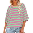 thumbnail image 1 of CLOISE Womens Tees Fall Trendy Striped Tees Scoop Neck 3/4 Sleeve Raglan Tops Soft Knit Colorblock Basic Shirts Elegant Outfits Green XL, 1 of 4