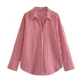 thumbnail image 1 of CLOISE Womens Tops Fall Cute Striped Shirts Lapel Long Sleeve Blouses Oversized Button Down Dressy Casual Tees Flowy Clothes Red M, 1 of 7