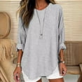 thumbnail image 1 of CLOISE Womens Tops Fall Cute Striped Shirts Scoop Neck Long Sleeve Blouses Oversized Basic Tees Flowy Clothes Gray XL, 1 of 6