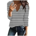 thumbnail image 1 of CLOISE Womens Tops Fall Fashion Striped Shirts V Neck Long Sleeve Blouses Casual Colorblock Basic Tees Flowy Outfits Black XL, 1 of 4