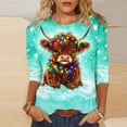 thumbnail image 1 of CLOISE Womens Tops 3/4 Sleeve Plus Size Christmas Cow Crew Neck Pullover Tee Shirts Slim Festive Holiday Photos Clothing XL, 1 of 5