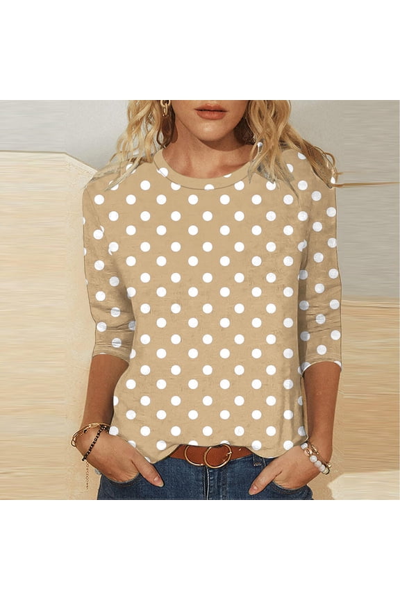 Womens Tops 3/4 Sleeve Plus Size Shirts Crewneck Casual Pullover Print Summer Blouses Yellow 3XL