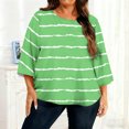 thumbnail image 1 of CLOISE Womens Tops 3/4 Sleeve Plus Size Shirts Crewneck Casual Pullover Striped Summer Blouses Green XL, 1 of 6