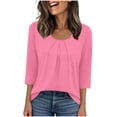 thumbnail image 1 of CLOISE Womens Tops 3/4 Sleeve V Neck Shirts Solid Color Pullover Trendy Fall Clothes Pink M, 1 of 6