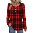 thumbnail image 1 of CLOISE Womens Tops Dressy Crew Neck Shirt Button Tunic Plaid Long Sleeve Pullover Casual Fall Winter Clothes Red XL, 1 of 6