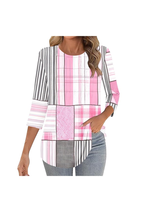 Womens Tops Plus Size Crew Neck Shirt Graphic Short Sleeve Pullover Cute Vacation Clothes Pink S