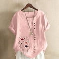 thumbnail image 1 of CLOISE Womens Tops Short Sleeve Plus Size Shirts Button Crewneck Casual Pullover Graphic Summer Blouses Pink, 1 of 4