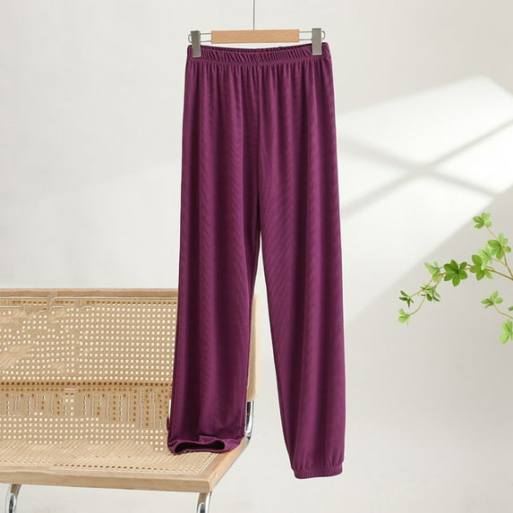 CLOISE Womens Trousers Plus Size Stretch Active Pants Elastic Waist Straight Leg Casual Pants Solid Pull On Lounge Mid Rise Trousers Loose Fashion Purple