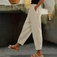 thumbnail image 1 of CLOISE Linen Pants Women Plus Size with Pockets Cotton Linen Pants Petite Casual Elastic Waist Lounge Pants Lightweight Lady Pull on Pants Mid Rise Trousers Straight Leg Linen Pants Summer Beige L, 1 of 7