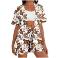 thumbnail image 1 of CLOISE Womens Vacation Outfits Plus Size 2 Piece Matching Sets with Pockets Outfits Short Sleeve Cardigan Shorts Clothes, 1 of 6