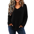 thumbnail image 1 of CLOISE Womens Waffle Tops Long Sleeve V Neck Casual Pullover Cotton Blend Solid Color Shirts Fall Winter Slim Outfits Black M, 1 of 8