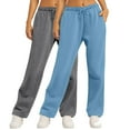 thumbnail image 1 of CLOISE Womens Wide Leg Sweatpants 2 Pack Baggy Straight Leg Sweatpants Lounge Pull on Low Rise Open Bottom Pants Light Blue Gym Elastic Waist Drawstring Solid Sweatpants with Pockets Fall Trousers, 1 of 6