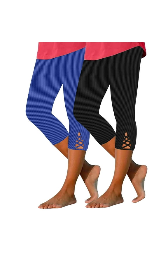 Womens Yoga Capris 2 Pack High Waisted Stretch Capri Yoga Pants Pull On Soft Capri Leggings Comfy High Waisted Capris Summer Striped Lounge Capri Pants Fashion Multicolor
