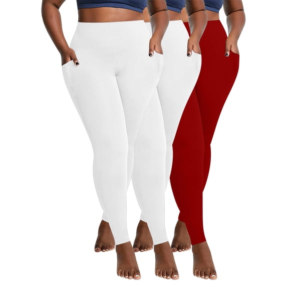 CLOISE Workout Leggings with Pockets Plus Size for Women 3 Pack Tights Stretchy Pants Solid Seamless High Waist Yoga Bottoms