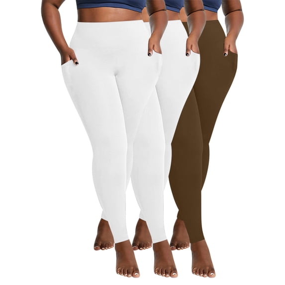 CLOISE Workout Leggings with Pockets Plus Size for Women 3 Pack Tights Stretchy Pants Solid Seamless High Waist Yoga Bottoms