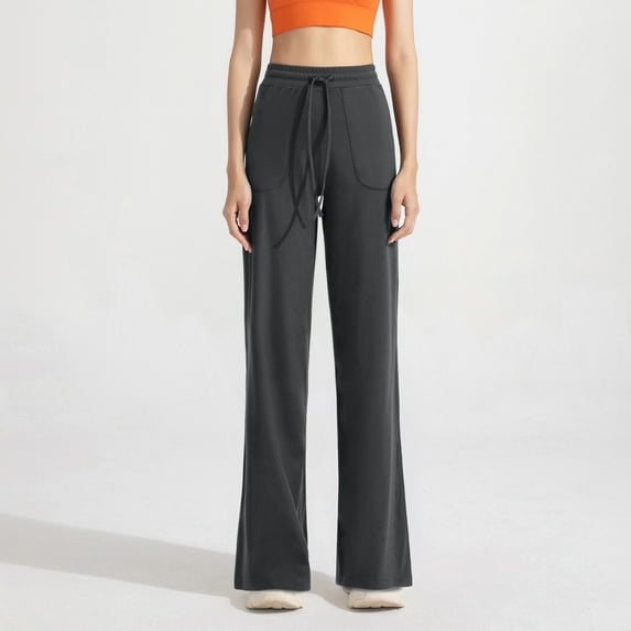 CLOISE Workout Yoga Pants for Women Petite Wide Leg Yoga Pants With Pockets Elastic Waist Drawstring Loose Fit Yoga Pants High Waisted Straight Leg Yoga Pants Pull On Soft Yoga Pants Gray