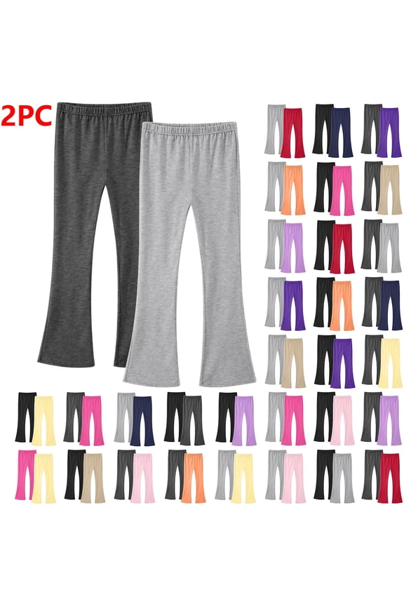 Yoga Leggings Flare for Boys Girls 2 Pack Elastic Waist Full Length Tights Stretchy Workout Pants Solid Seamless Bottoms