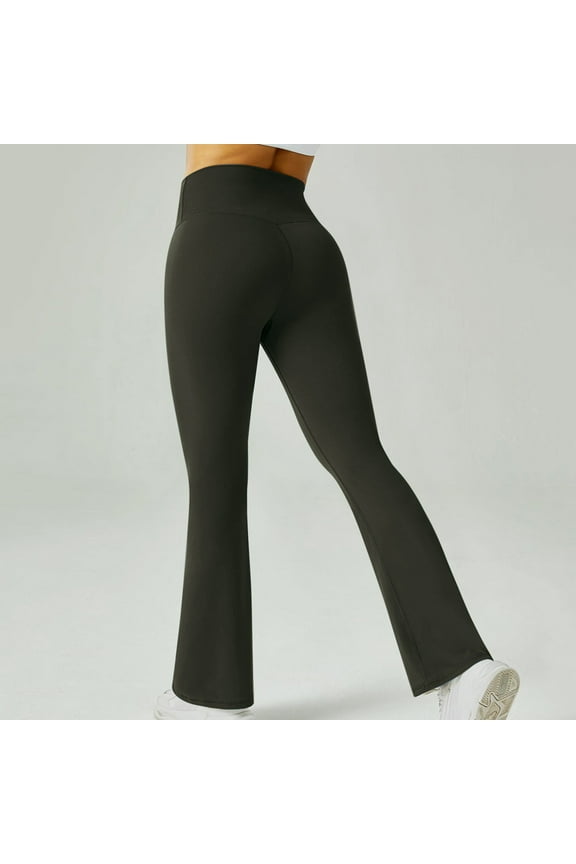 Yoga Pants for Women Flare Leg Yoga Pants Soft Elastic High Waisted Wide Leg Yoga Pants Pull On Stretch Yoga Pants Bootcut Butt Lifting Yoga Pants Casual Solid Leggings Army Green