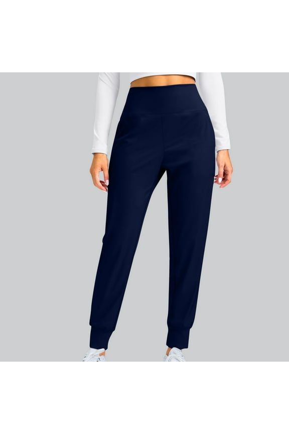 Yoga Pants for Women Petite High Waisted Yoga Pants Pull On Soft Yoga Pants Elastic Waist Casual Stretch Trouser Yoga Pants Solid Comfy Yoga Pants Navy