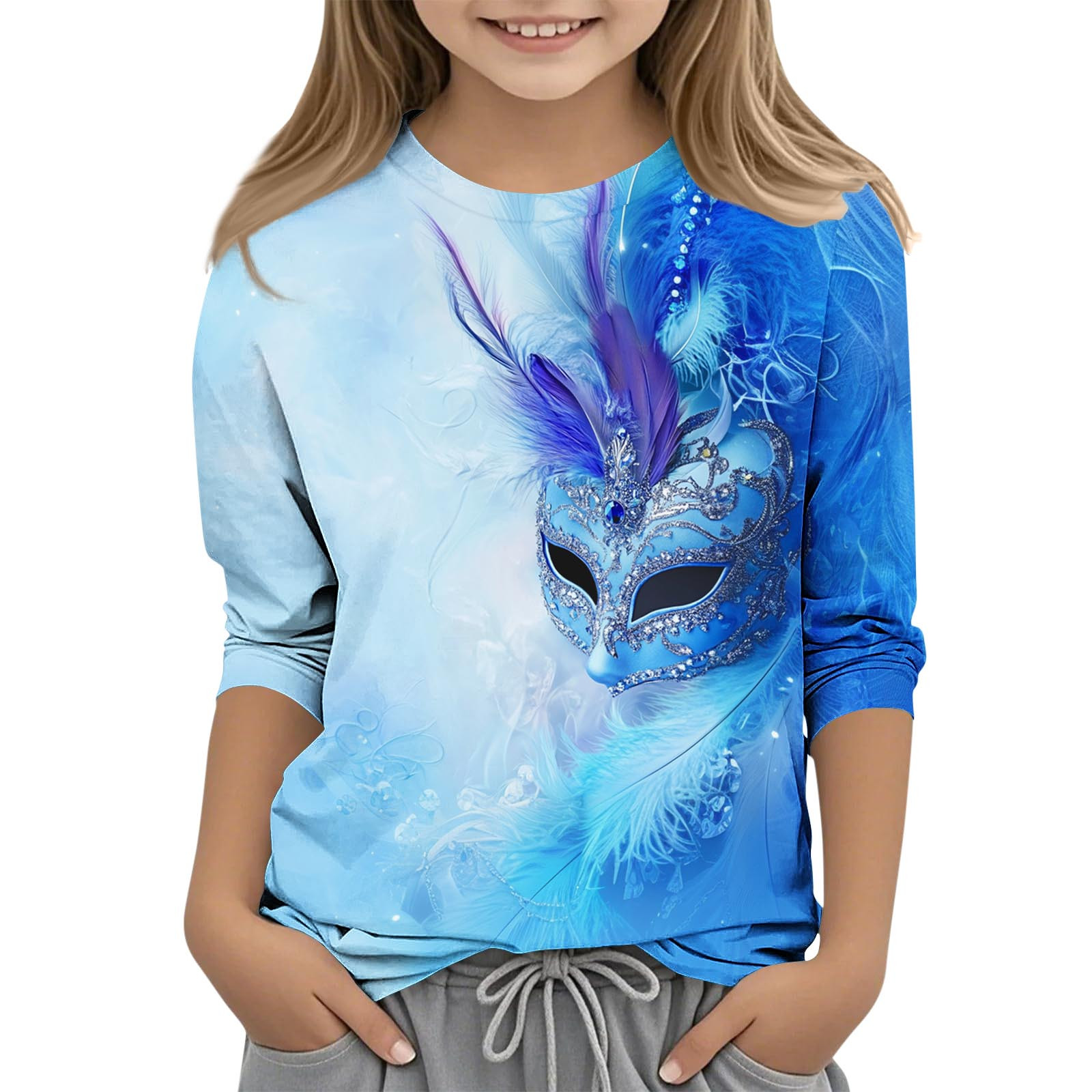 CLOISE Youth Shirts for Girls Boys Mardi Gras 3/4 Sleeve Crew Neck Tops ...