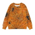 thumbnail image 1 of CLOISE Youth Sweatshirt Girls Boys Halloween Long Sleeve Crew Neck Tops Spider Web Print Outfits Fall Winter Clothes Coffee 1-12T, 1 of 4