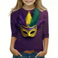 thumbnail image 1 of CLOISE Youth White Tshirt Boy Girls Mardi Gras 3/4 Sleeve Crew Neck Tops Print Outfits Fall Winter Clothes Multicolor 120, 1 of 5