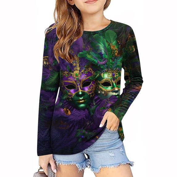 CLOISE Youth White Tshirt Boy Girls Mardi Gras Long Sleeve Crew Neck ...