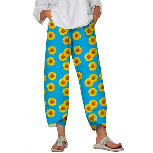 CLOOCL Autumn Pants for Women Plus Size Sunflower 3D Printed Ankle Slit Pant Loose Oversize Female Casual Trousers