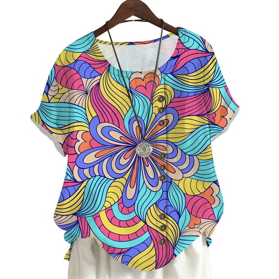 CLOOCL Bohemia Women T-Shirt Floral Printed Plus Size Blouse Fashion Short Sleeve Tee