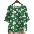thumbnail image 1 of CLOOCL Casual T-Shirts Plus Size Blouse Lucky Clover Pattern Printing Mid Sleeve Tee Tops, 1 of 6