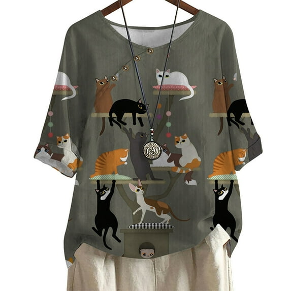 CLOOCL Crew Neck Blouse Animal Graphic Print Tees Loose Casual Streetwear Women's Plus Size Tops