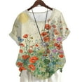 thumbnail image 1 of CLOOCL Crew Neck Blouse Floral Printed Short Sleeve Casual Shirt Plus Size, 1 of 6